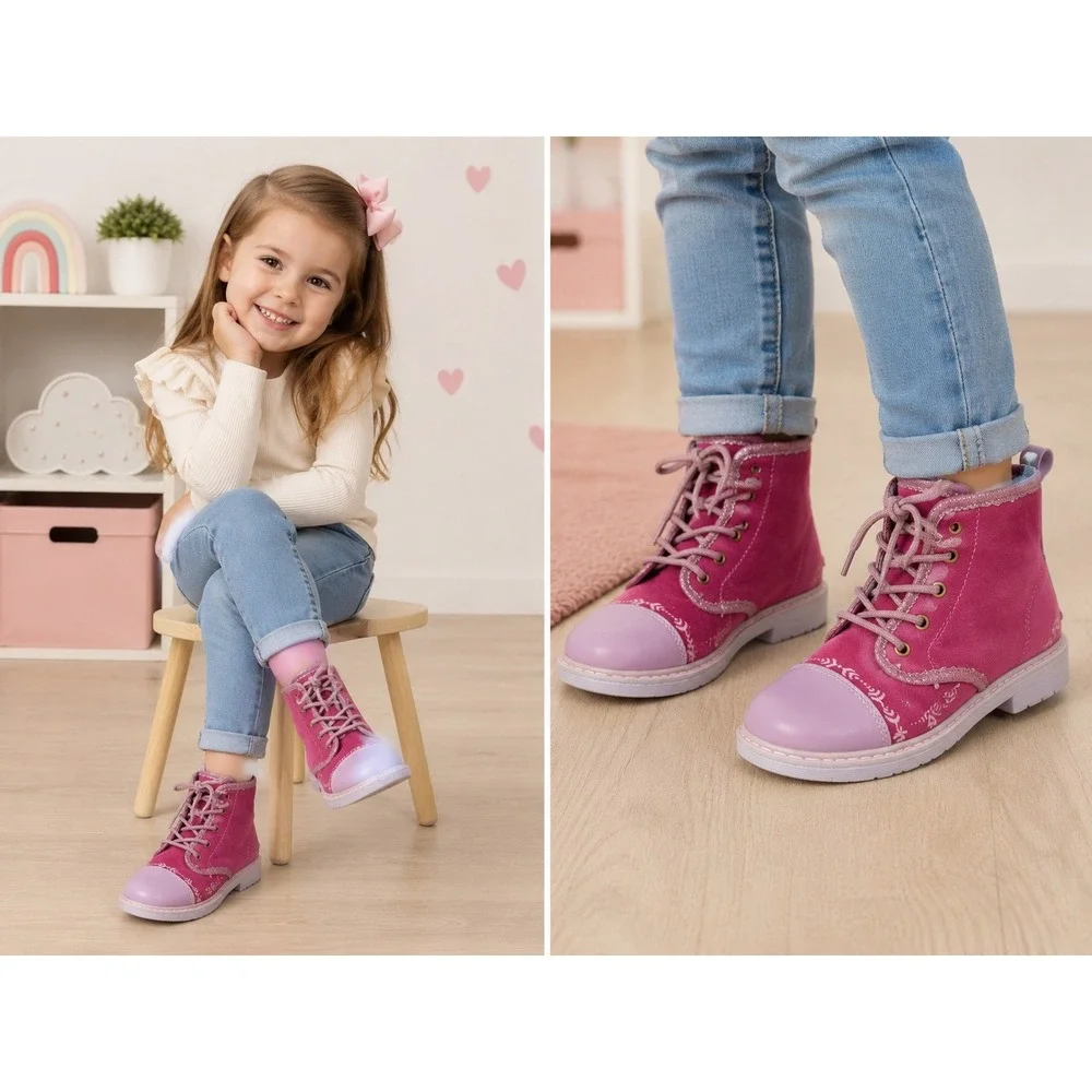 Disney Frozen II Boots Kids Size 1 Magenta Velvet Anna Elsa Combat ECFZ4031‎ NWT